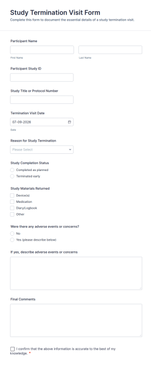 Study Termination Visit Form Template