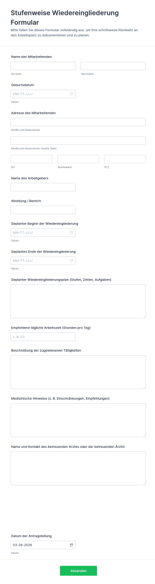 Stufenweise Wiedereingliederung Formular
