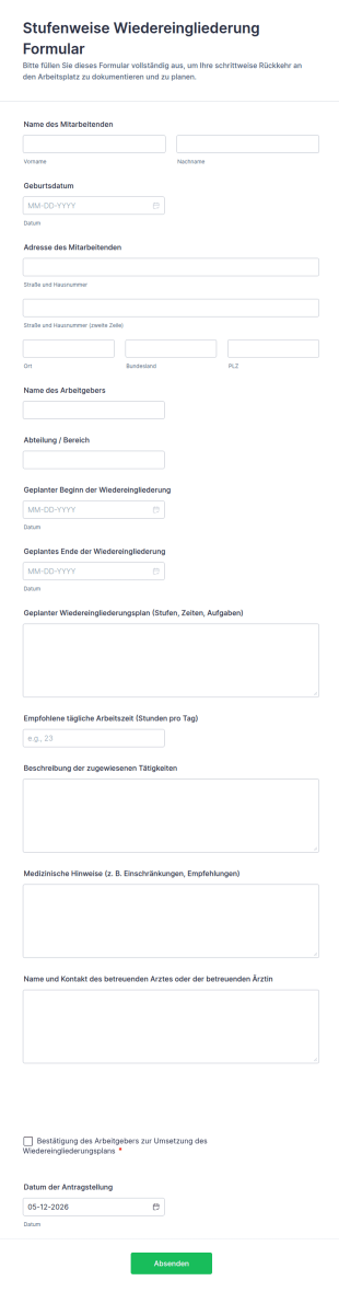 Stufenweise Wiedereingliederung Formular