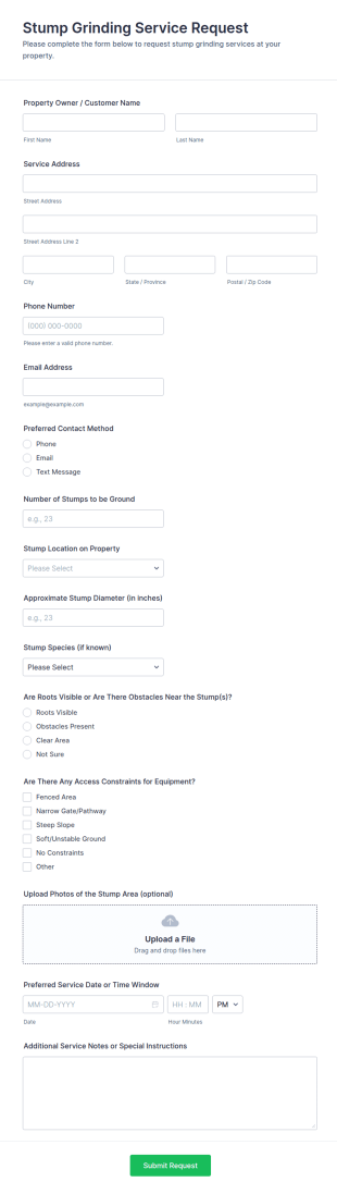 Stump Grinding Service Request Form Template