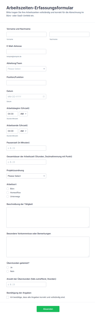 Stundenzettel Formular