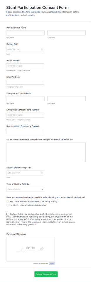 Stunt Participation Consent Form Template