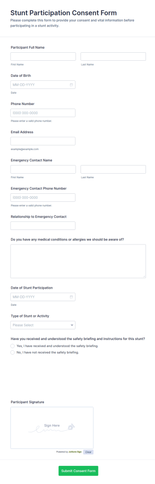 Stunt Participation Consent Form Template