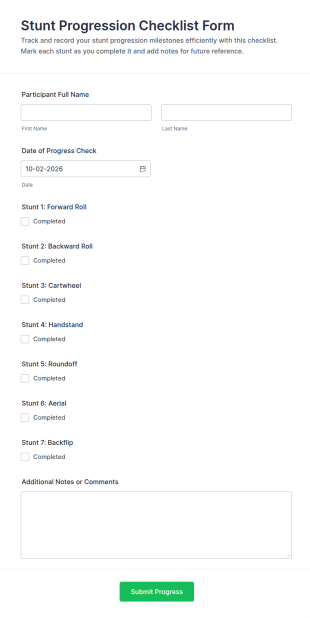 Stunt Progression Checklist Form Template