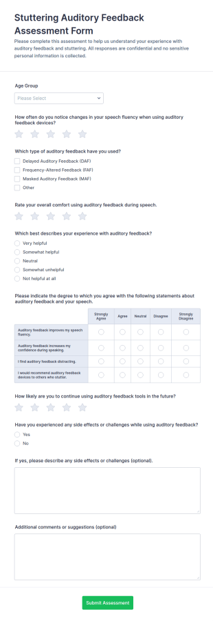 Stuttering Auditory Feedback Assessment Form Template
