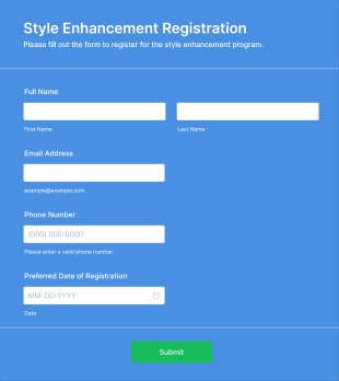 Style Enhancement Registration Form Form Template