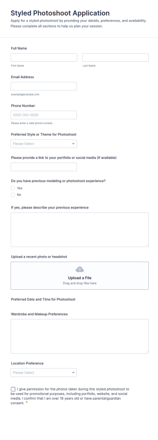 Styled Photoshoot Application Form Template