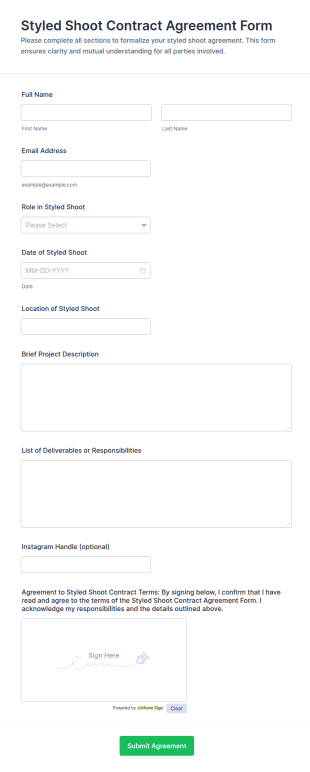 Styled Shoot Contract Agreement Form Template