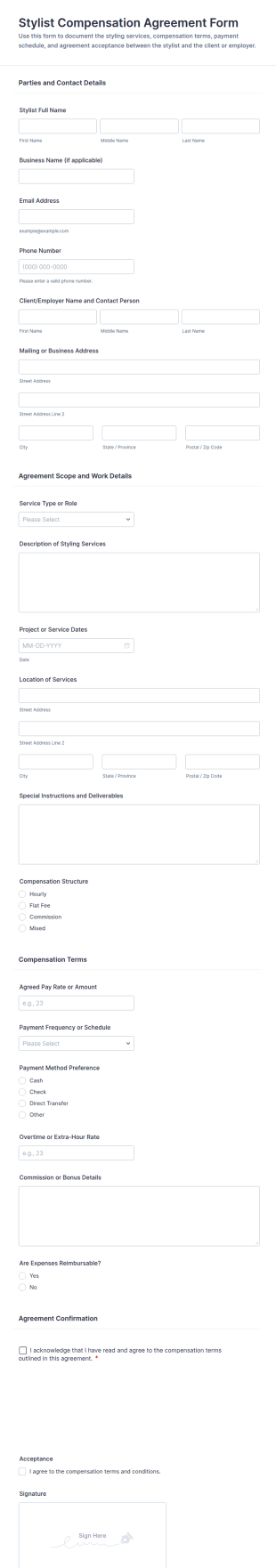 Stylist Compensation Agreement Form Template