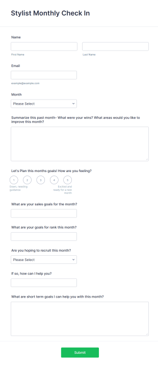 Stylist Monthly Check In Form Template