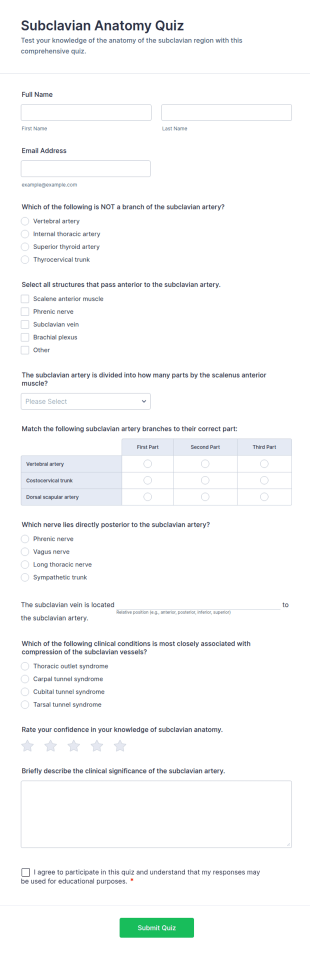 Subclavian Anatomy Quiz Form Template