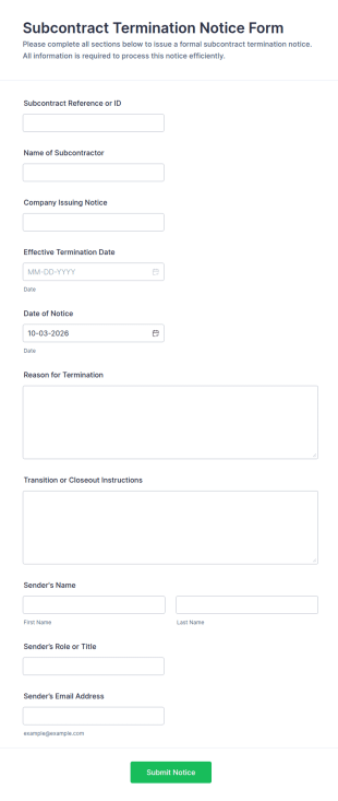 Subcontract Termination Notice Form Template