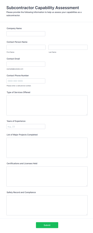 Subcontractor Capability Assessment Form Template