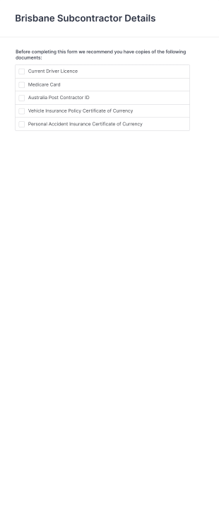 Subcontractor Details Form Template