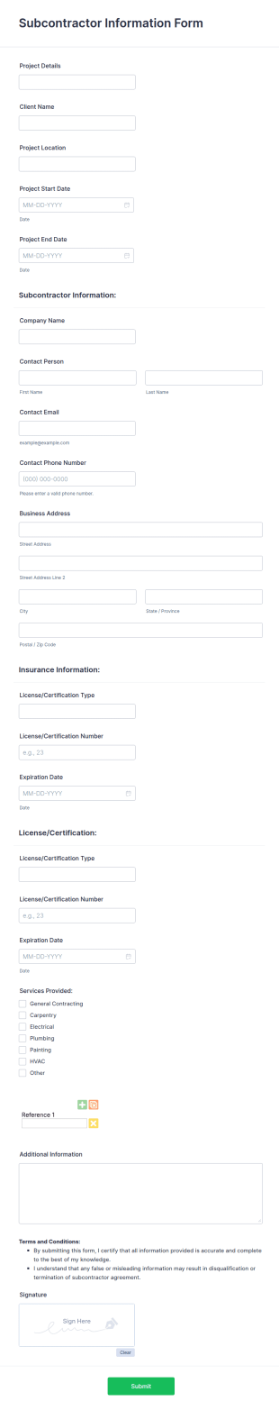 Subcontractor Information Form Template