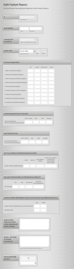 Şube Başkanları Aylık Raporu Form Şablonu
