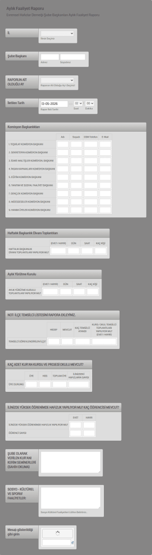 Şube Başkanları Aylık Raporu Form Şablonu