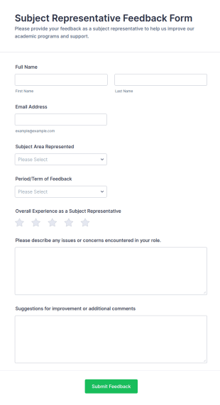 Subject Representative Feedback Form Template