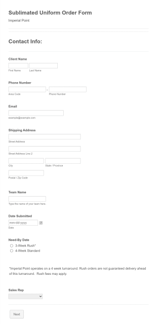 Sublimated Uniform Order Form Template