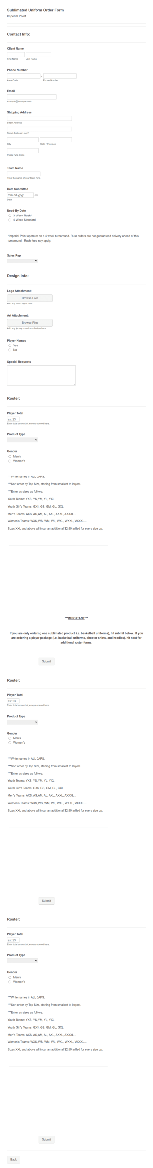Sublimated Uniform Order Form Template
