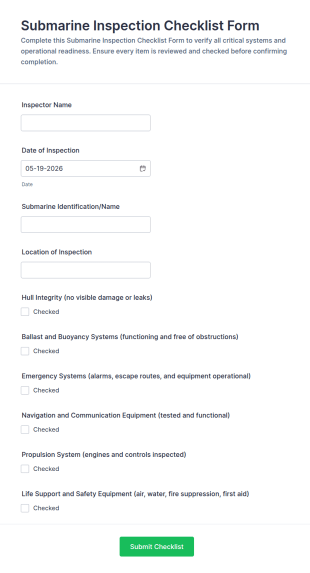 Submarine Inspection Checklist Form Template