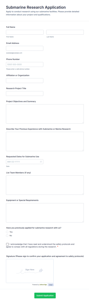 Submarine Research Application Form Template