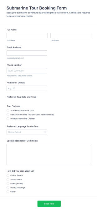 Submarine Tour Booking Form Template