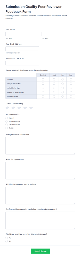 Submission Quality Peer Reviewer Feedback Form Template