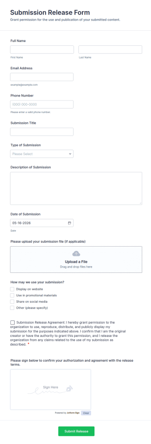 Submission Release Form Template