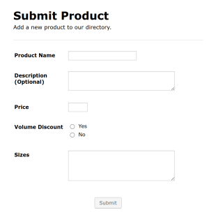 Submit Product Form Template