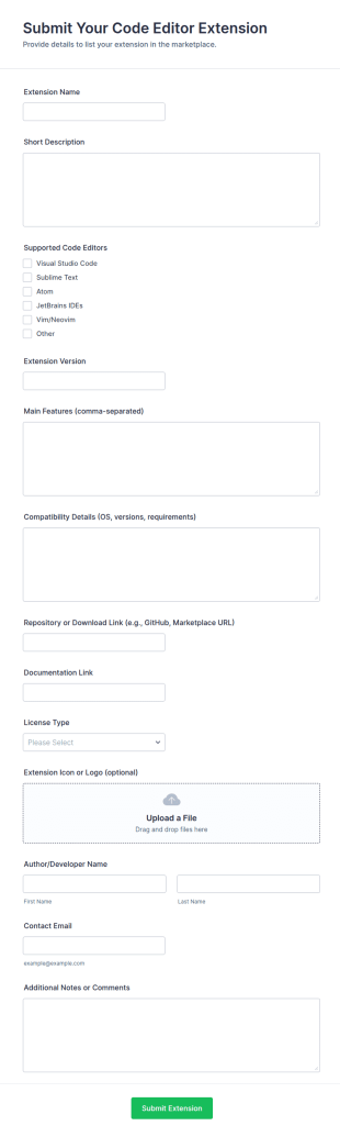 Code Editor Extension Submission Form Template