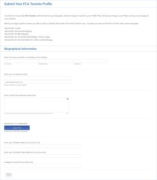 Submit Your FCA Toronto Profile Form Template