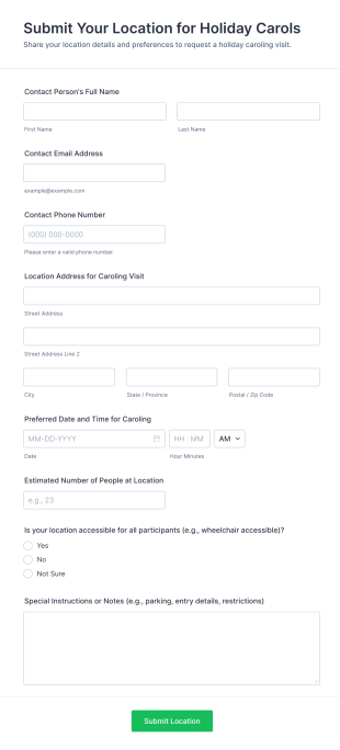 Submit Your Location For Holiday Carols Form Template