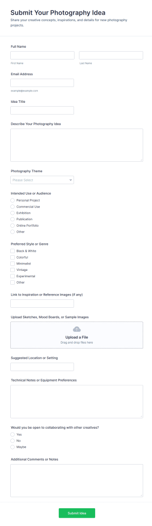 Submit Your Photography Idea Form Template