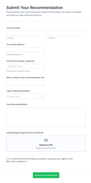 Submit Your Recommendation Form Template