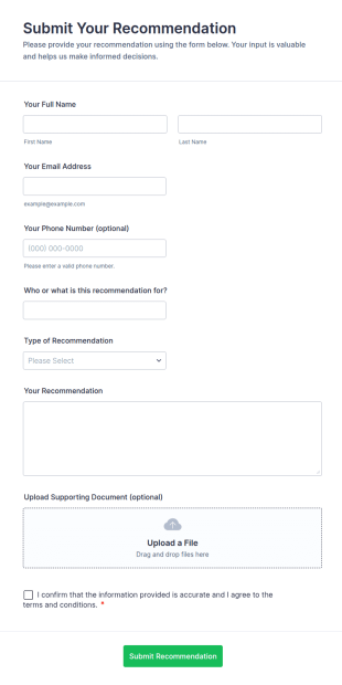 Submit Your Recommendation Form Template