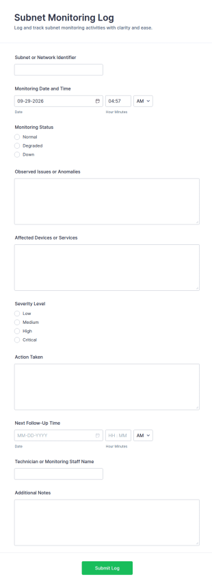 Subnet Monitoring Log Form Template