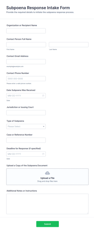 Subpoena Response Intake Form Template