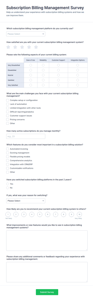 Subscription Billing Management Survey Form Template
