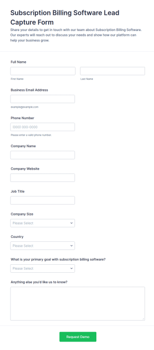 Subscription Billing Software Lead Capture Form Template