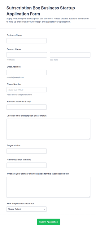 Subscription Box Business Startup Application Form Template