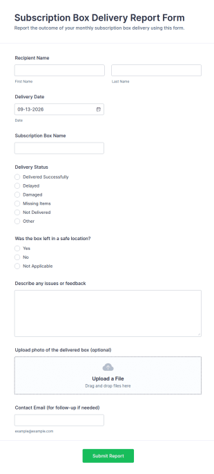 Subscription Box Delivery Report Form Template