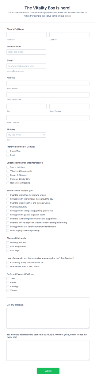 Subscription Box Survey Form Template