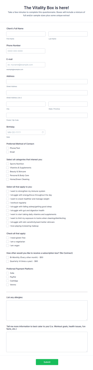 Subscription Box Survey Form Template