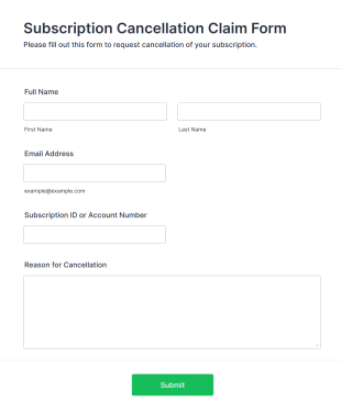 Subscription Cancellation Claim Form Template