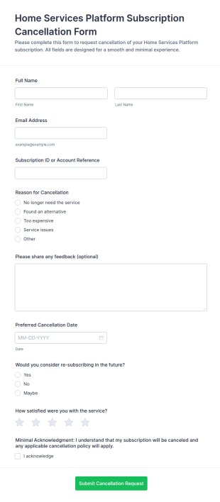 Subscription Cancellation Form Template