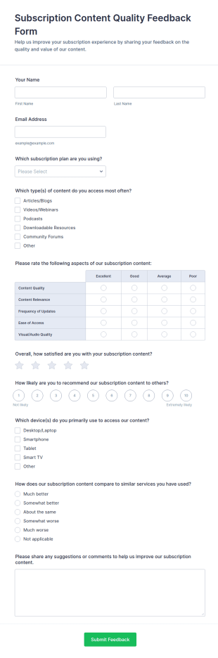 Subscription Content Quality Feedback Form Template