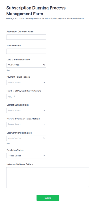 Subscription Dunning Process Management Form Template