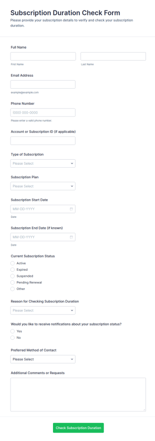 Subscription Duration Check Form Template