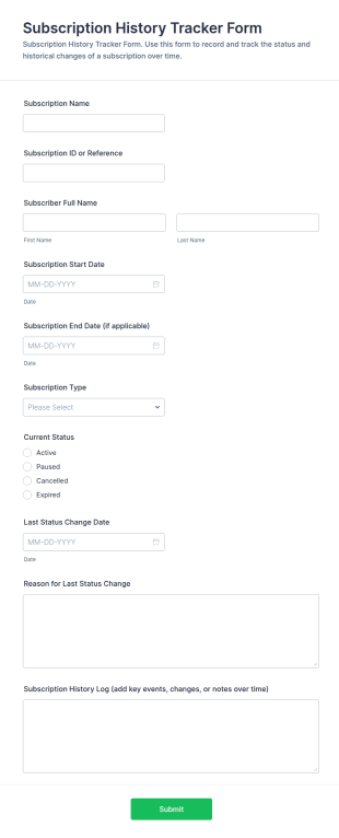Subscription History Tracker Form Template